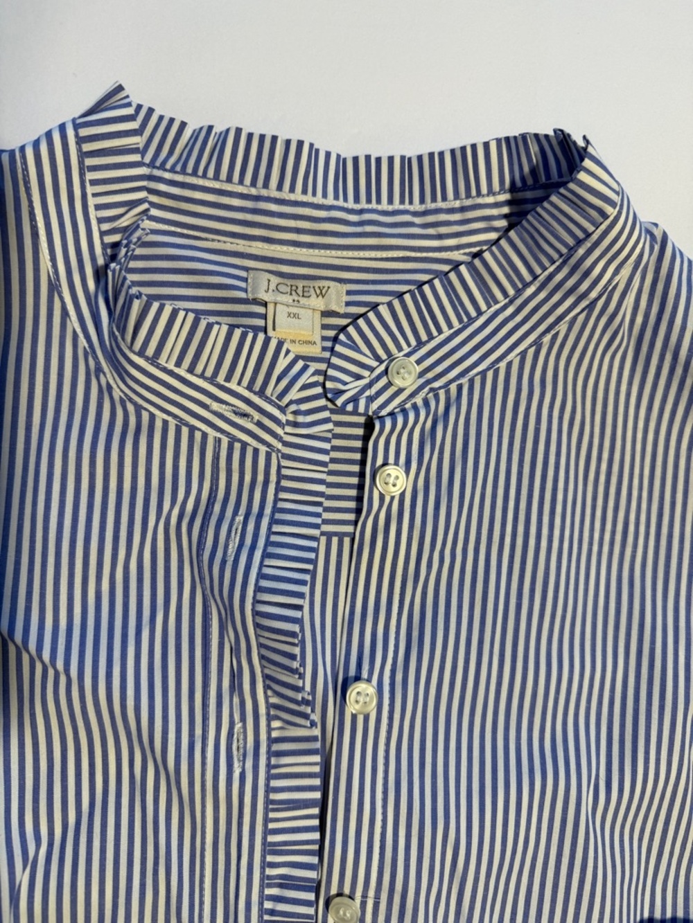 J. Crew Blue and White Striped Band-Collar Button-Down Shirt
